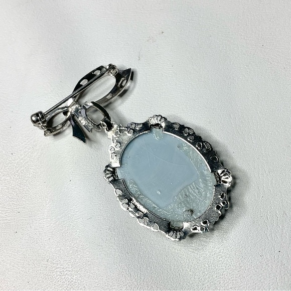 Vintage Art Deco Sterling Silver Cameo Bow Brooch Pin - Picture 6 of 8